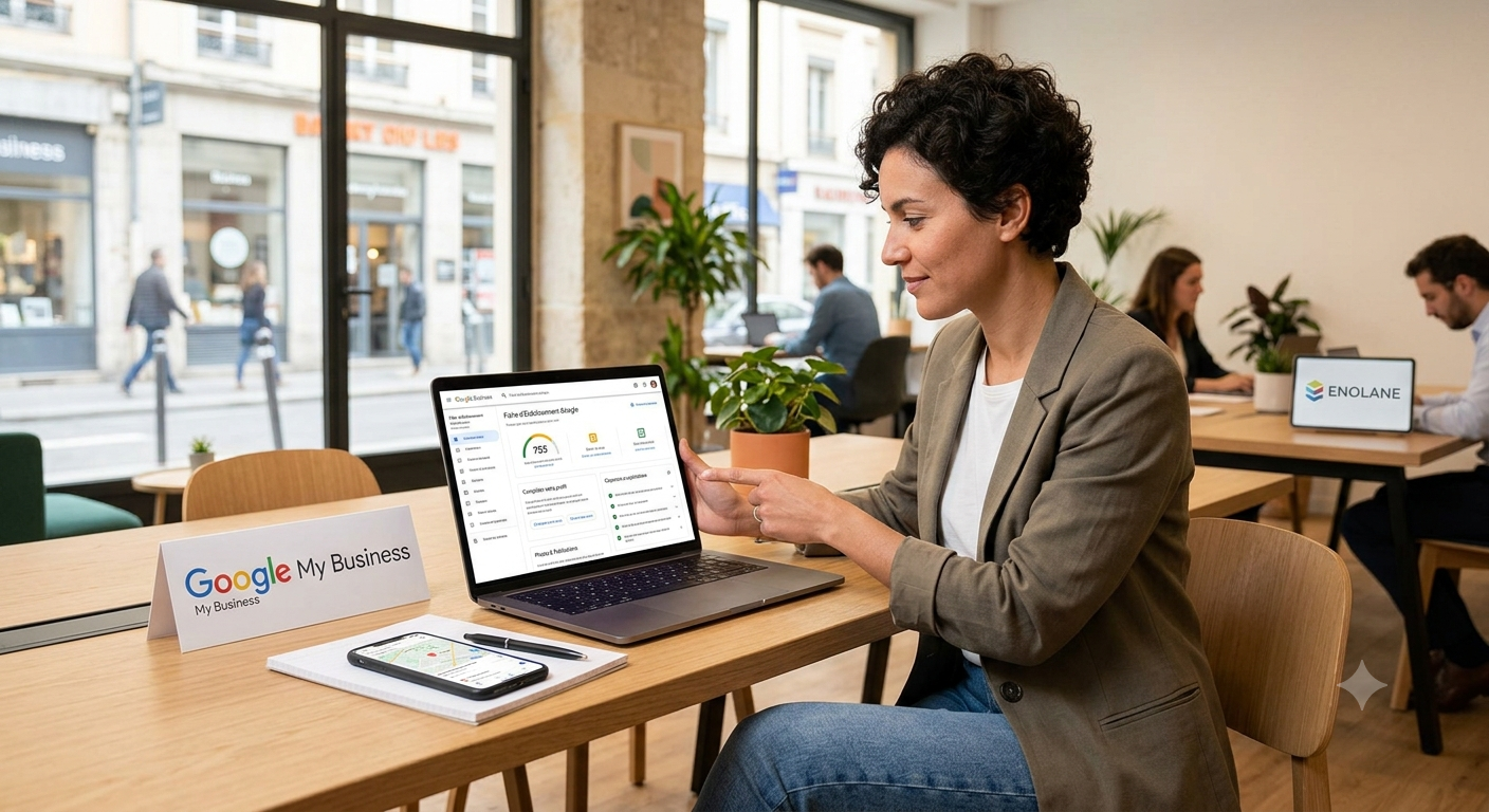 Une personne présentant les statistiques d'une fiche Google Business Profil